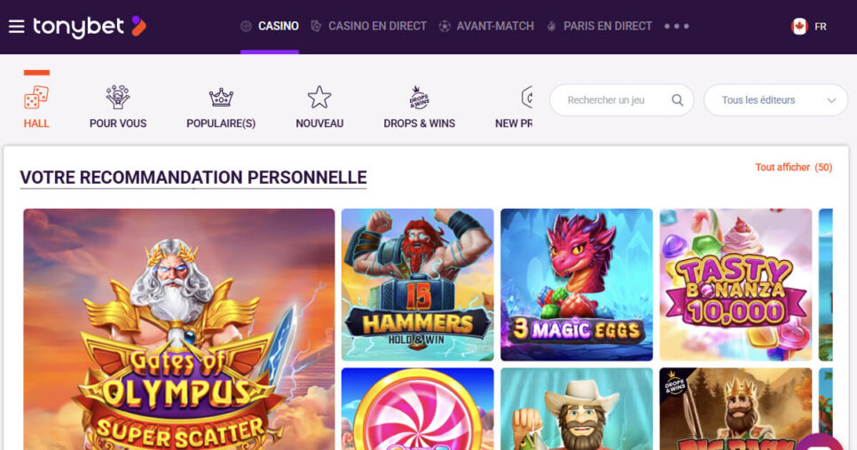 Meilleur casino en ligne Ontario - TonyBet